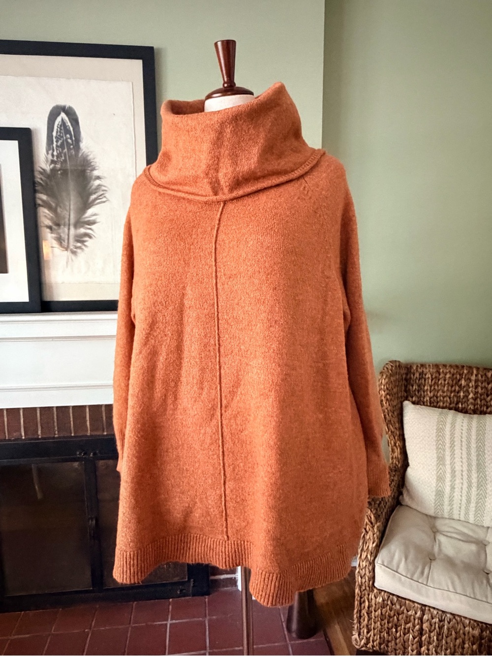 Alpaca Blend Funnel Neck Terracotta Sweater - Size 3X